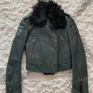 38 XS Womens Belstaff shearling collar leather jacket $5000.00!!